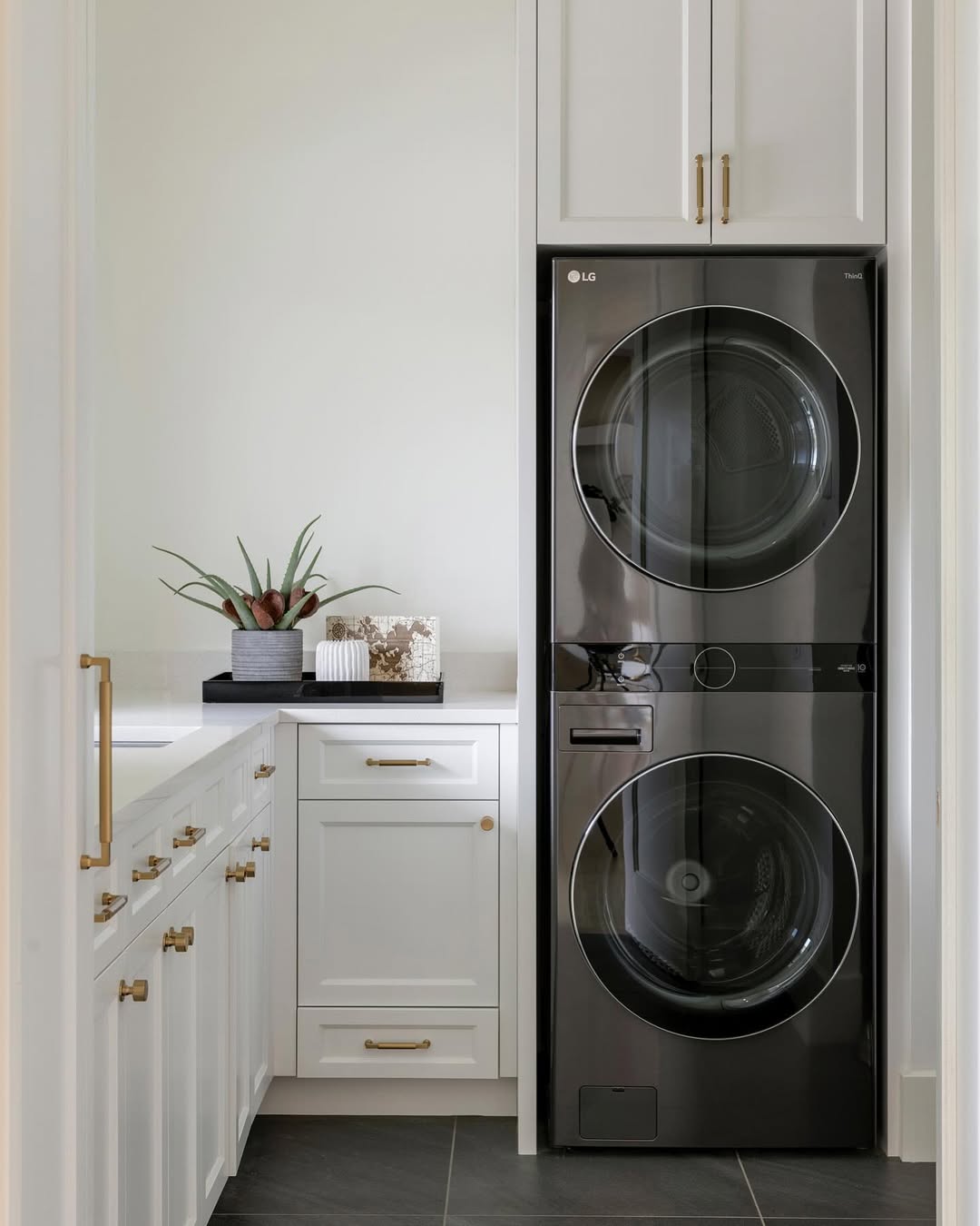 Classic White Shaker Cabinets with Brass Hardware