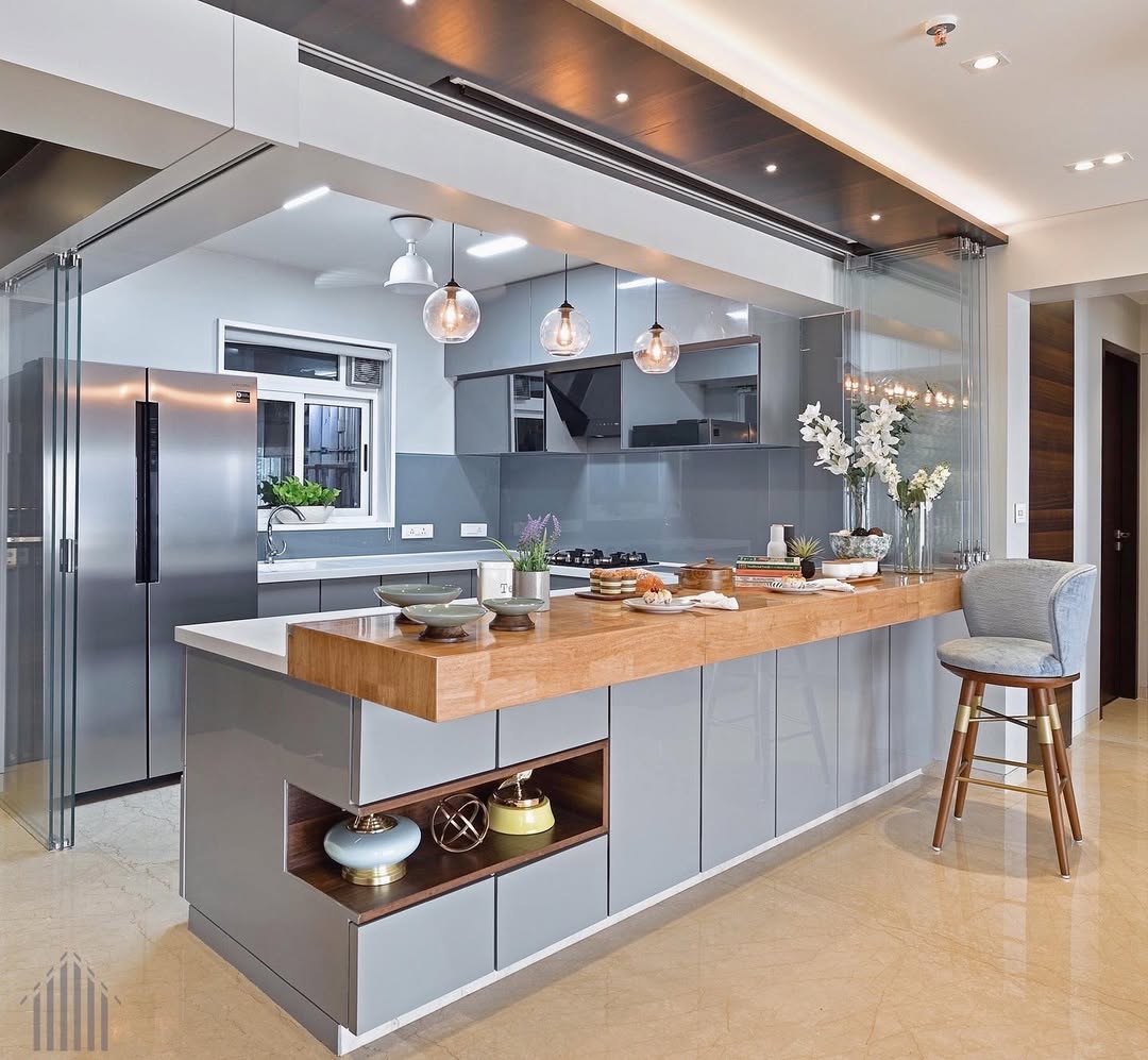 Wooden Island Countertop Creates a Natural Break