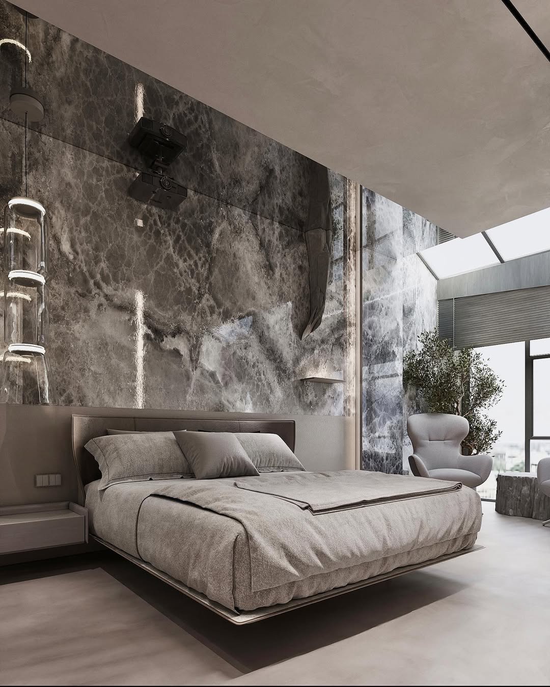 Marble Accent Wall Adds Dramatic Texture and a Shelf