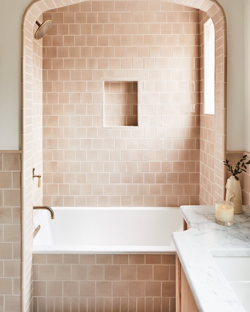 Recessed Niche Creates a Built-In Shelf in Tile Shower