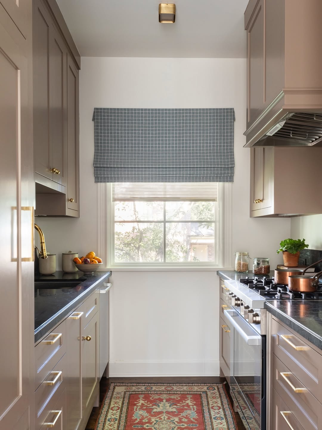 Roman Shade With Blue Gingham Pattern Adds Softness
