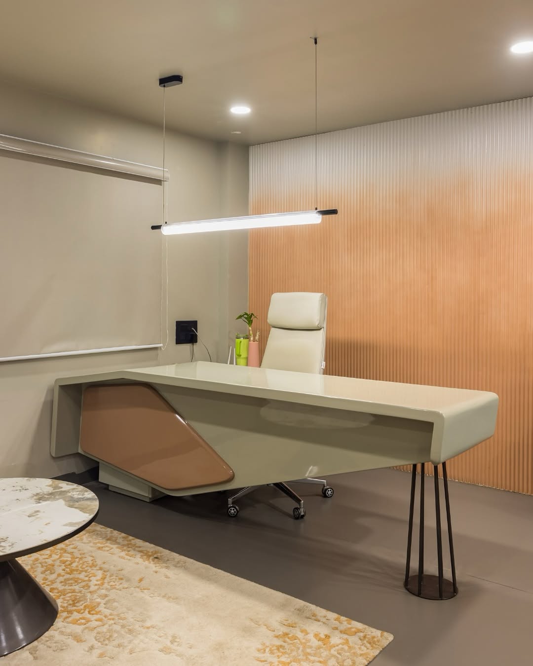 Asymmetrical Desk Design with Contrasting Inset Panel