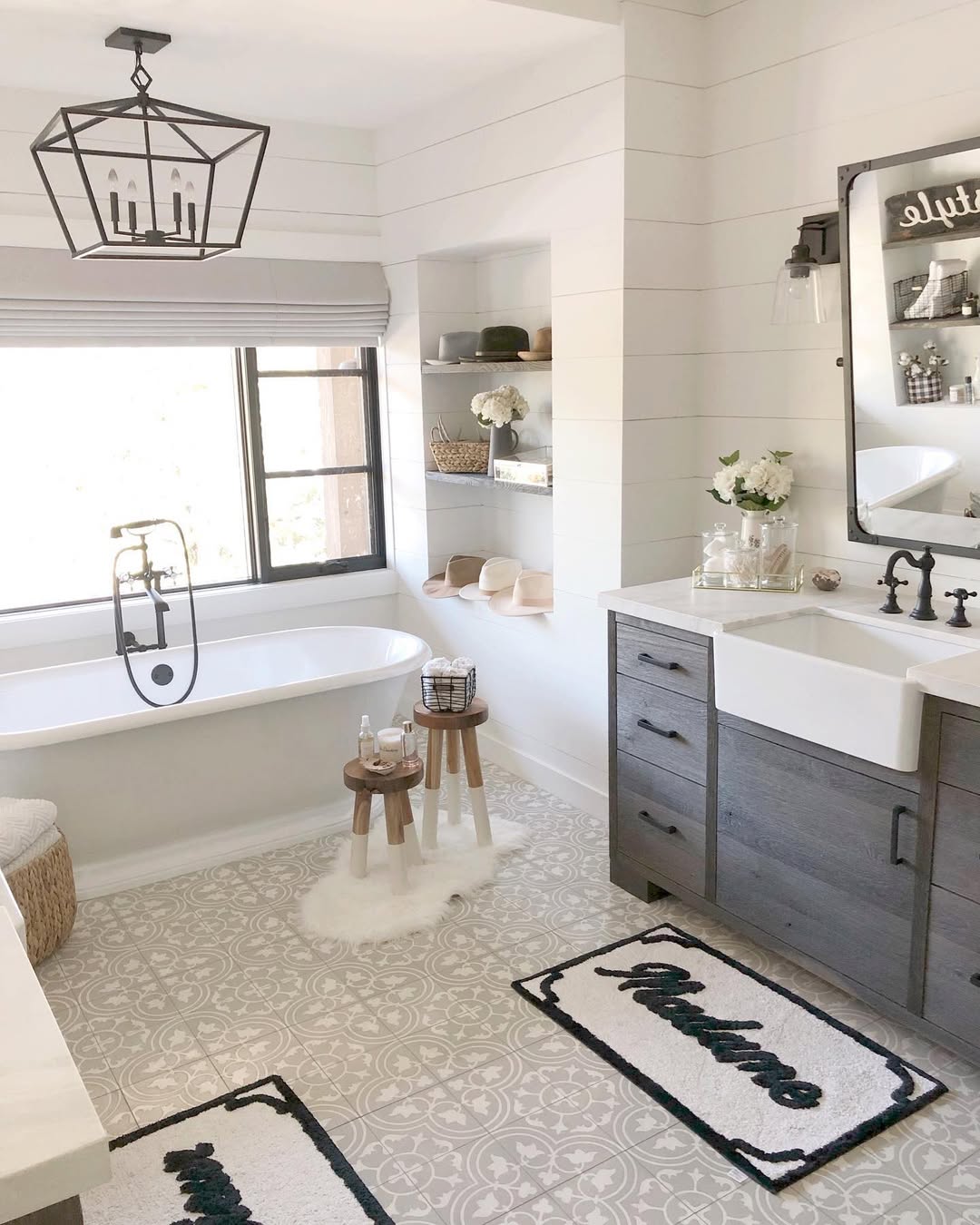 Wood Stools Display Small Bathroom Essentials and Decor