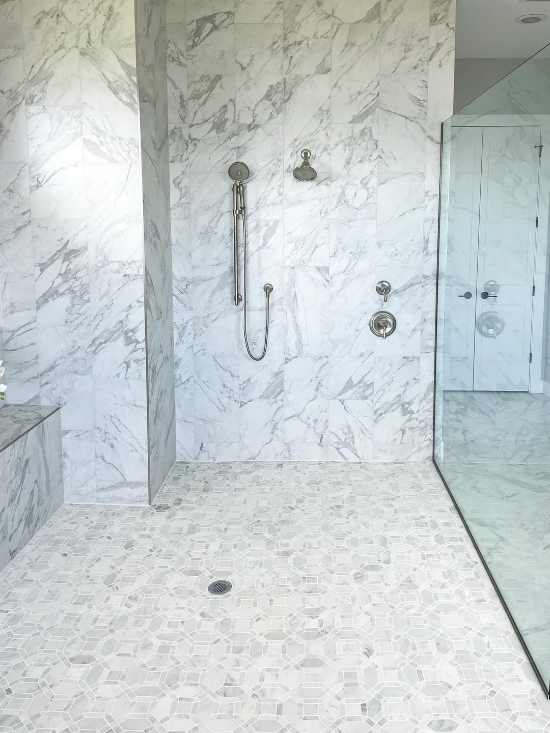 Mosaic Floor Tiles Add Subtle Pattern to Shower