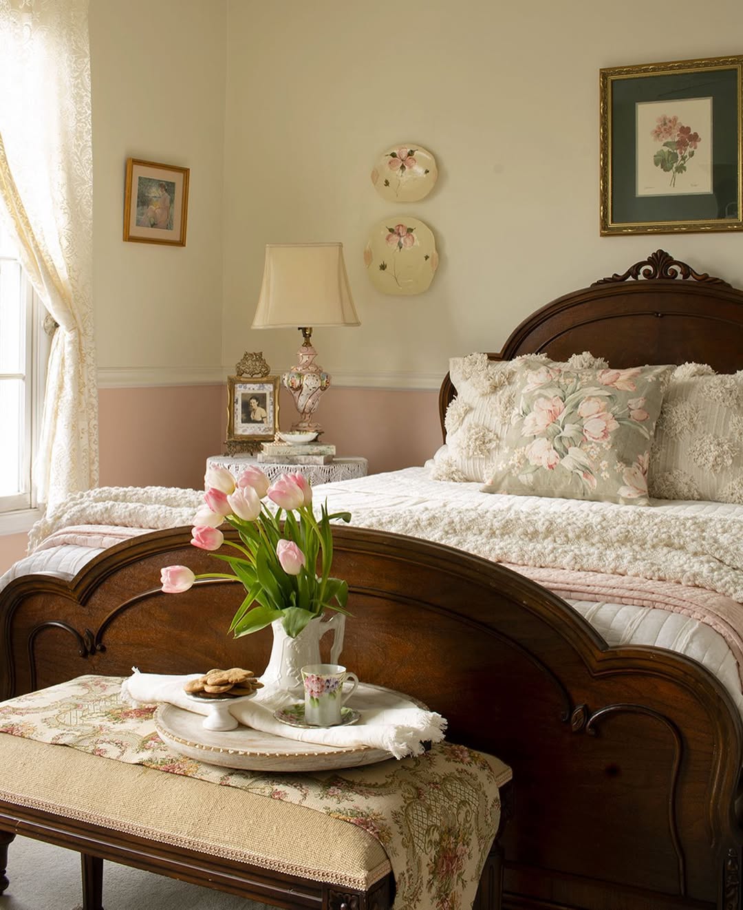 Floral Runner Adds Patterned Polish to Bedside Bench