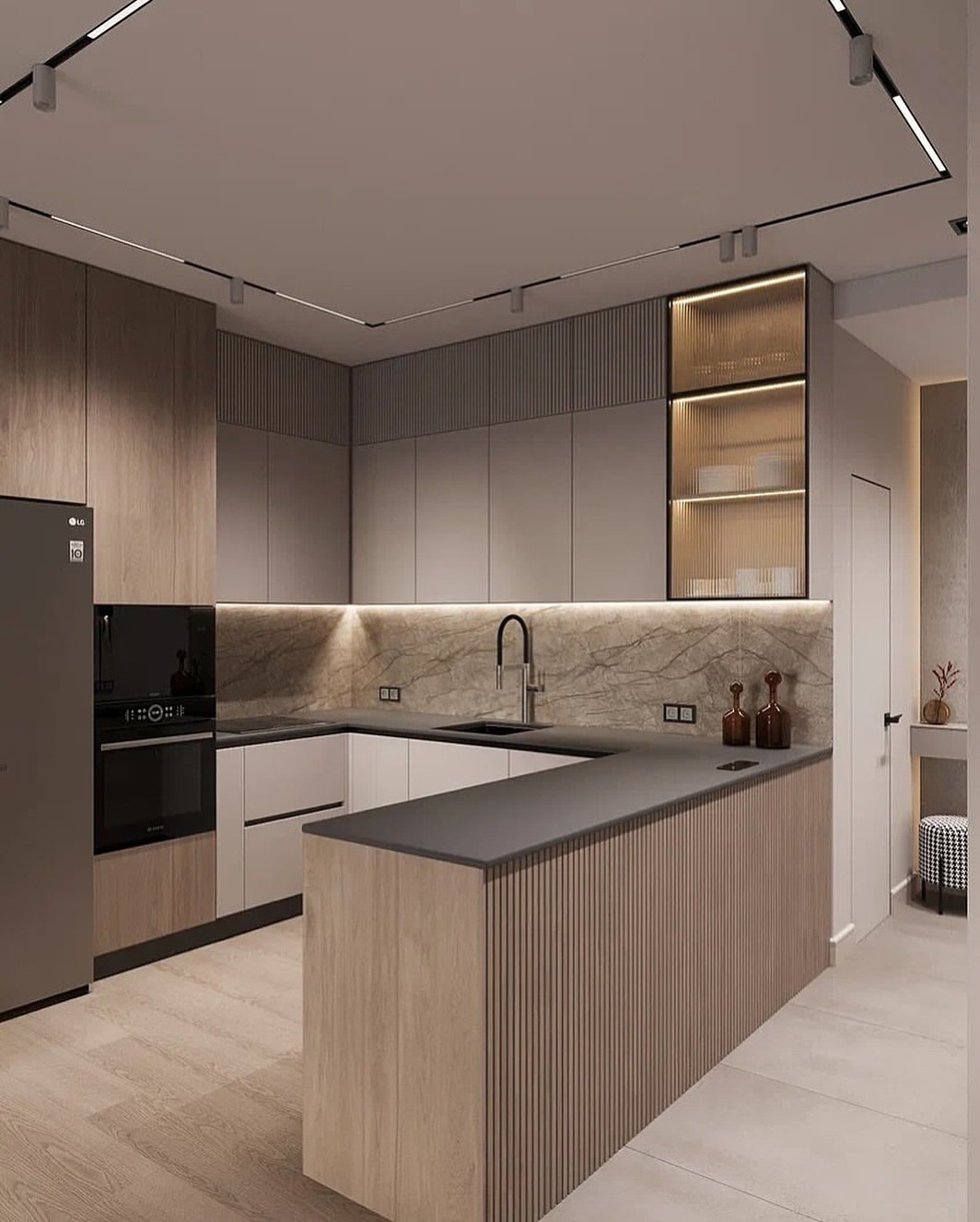 Fluted Wood Panels Add Warm Texture to Island Base