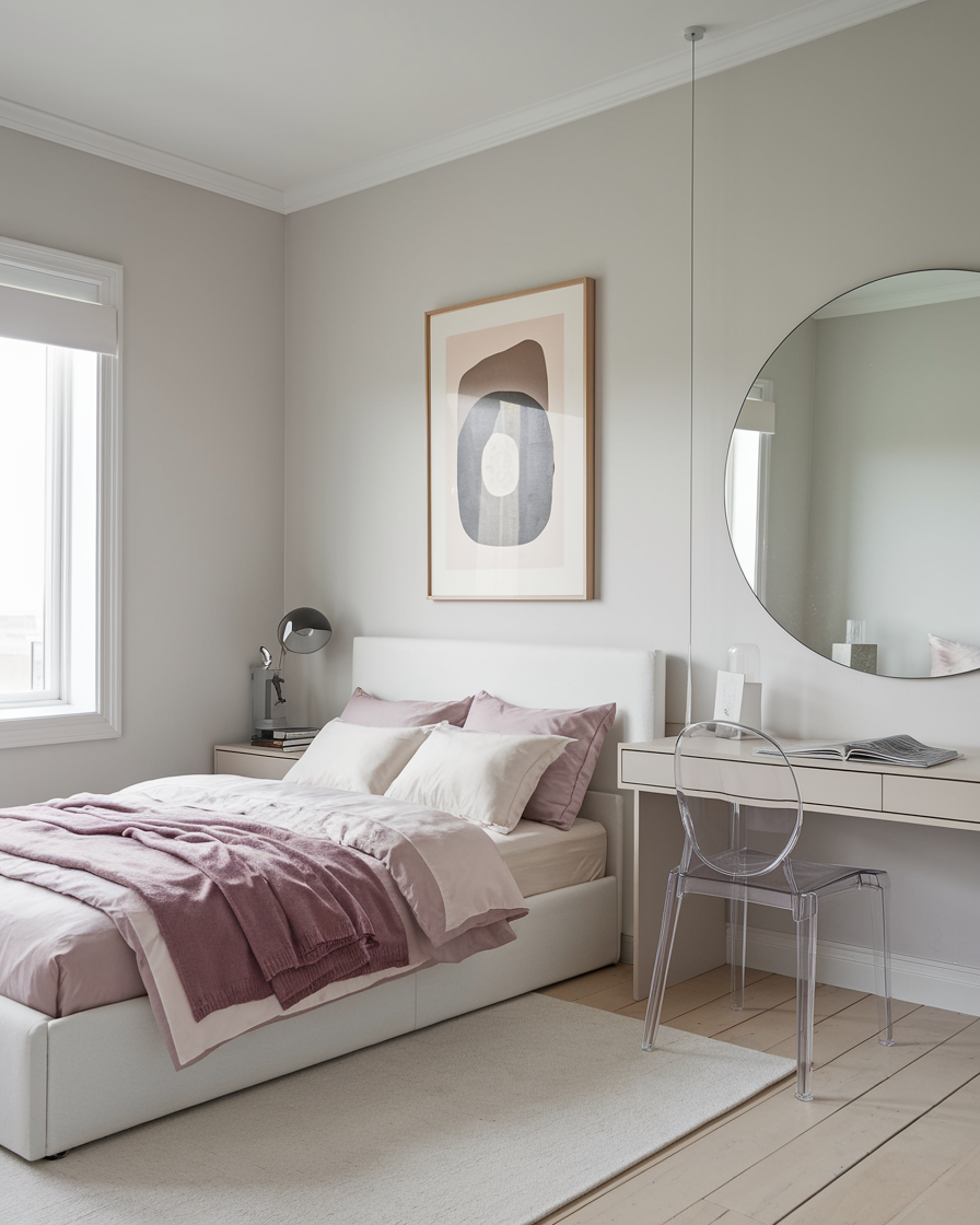 Abstract Art Adds a Soft Focal Point Above the Bed