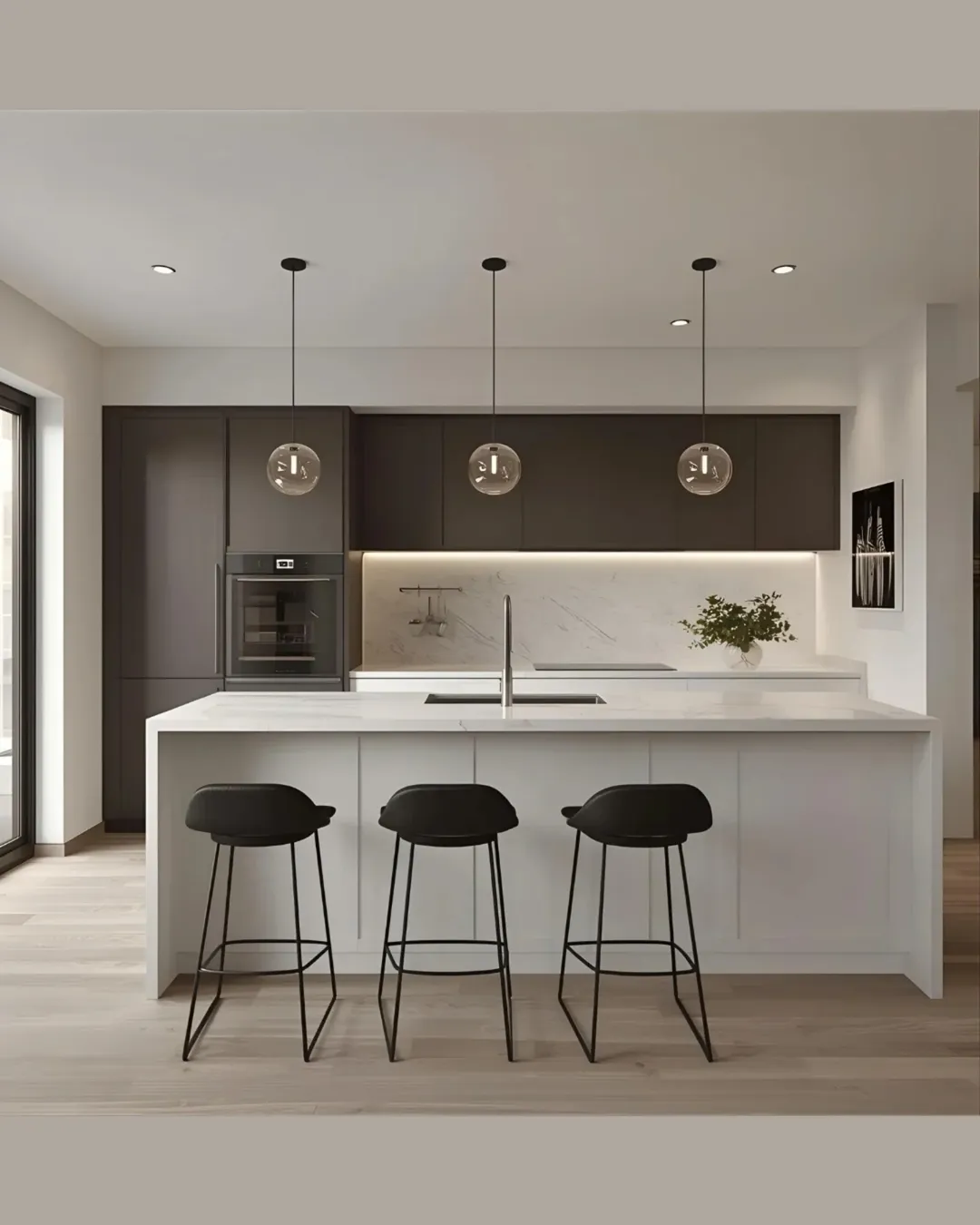 Define Island Seating With Three Black Bar Stools