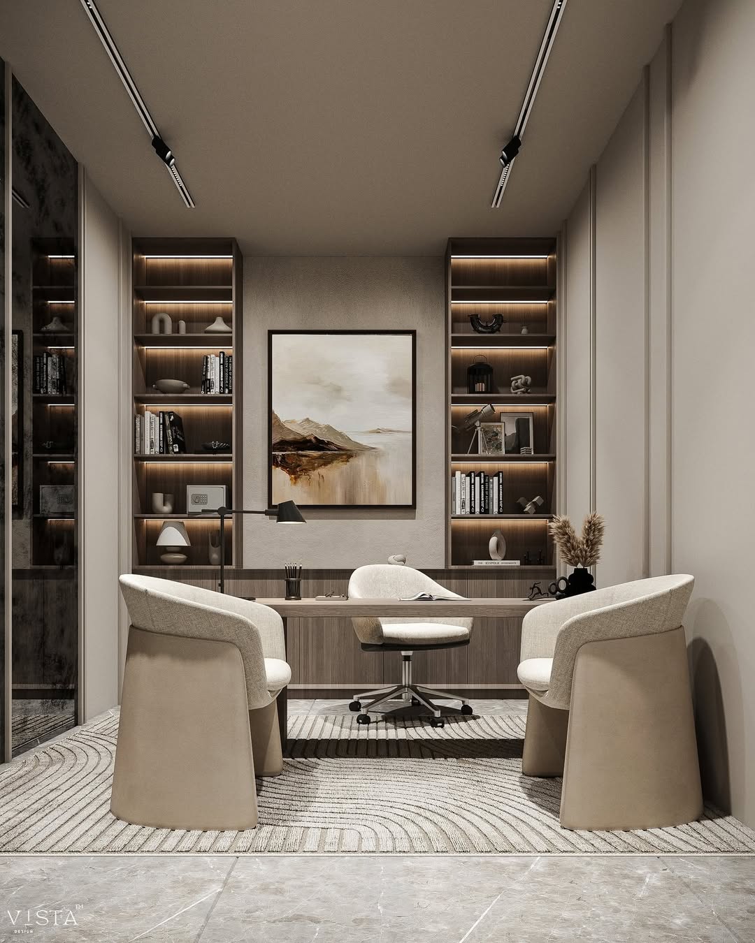 Sculptural Chairs Add Softness to a Minimalist Desk