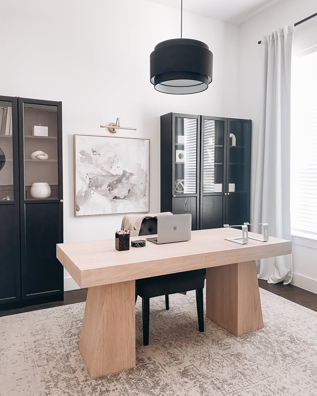 Light Wood Desk with Geometric Base
