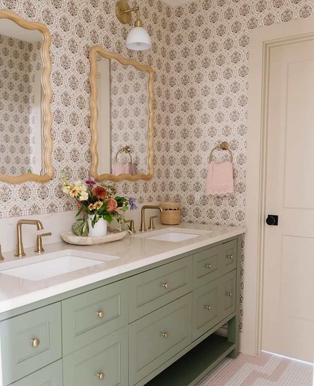 Wavy Mirrors Soften Double Vanity Lines