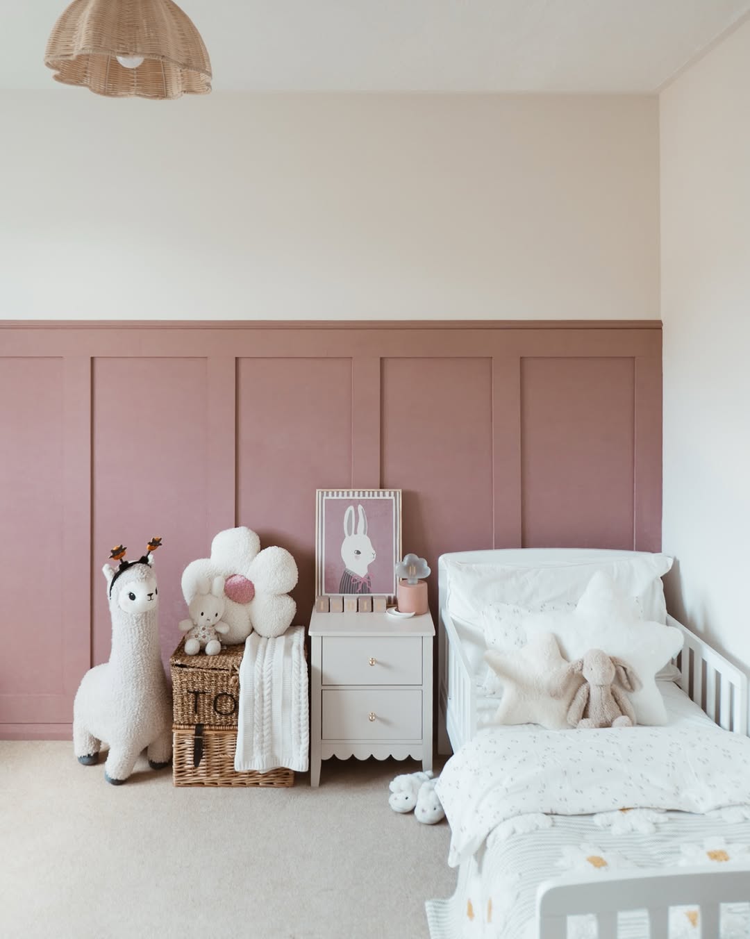 Woven Basket With Scalloped Nightstand Adds Cozy Storage