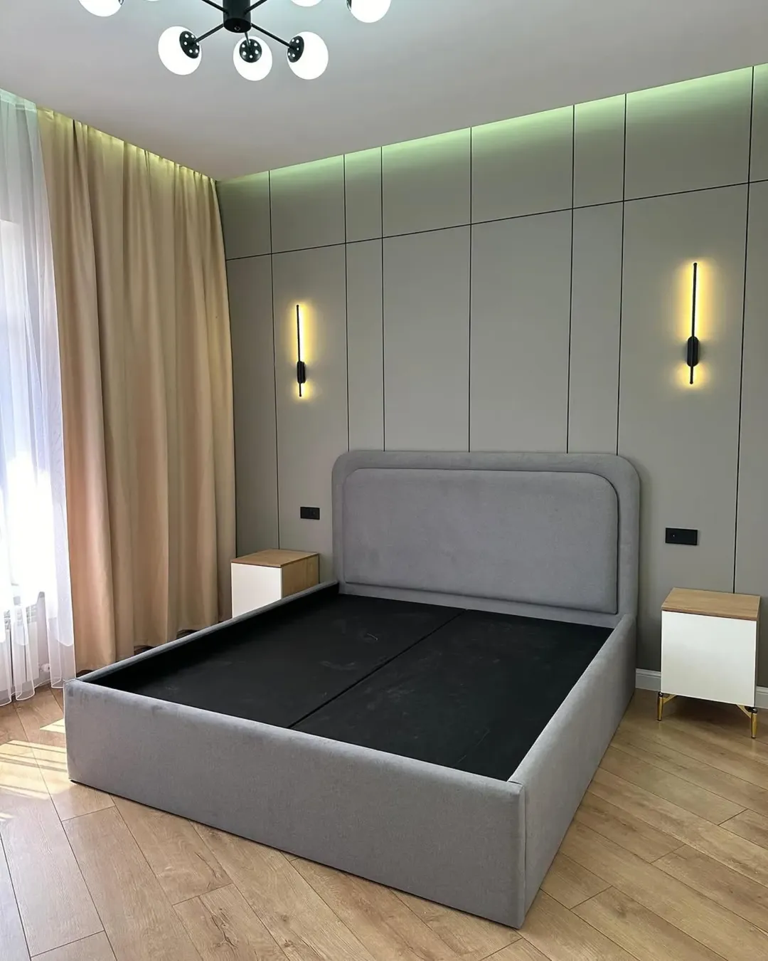 Upholstered Bed Frame with Rounded Headboard and Side Wings