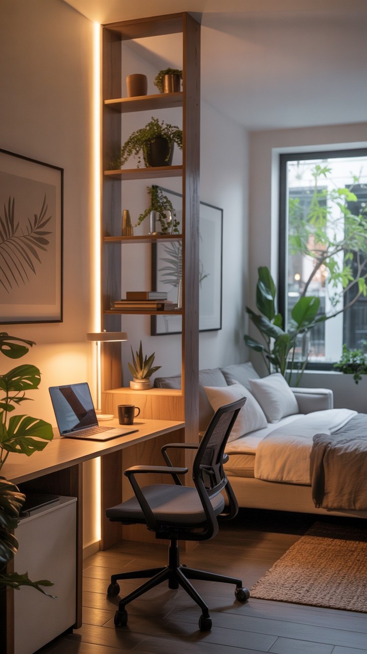 Tall Shelving Unit to Separate Room and Display Plants