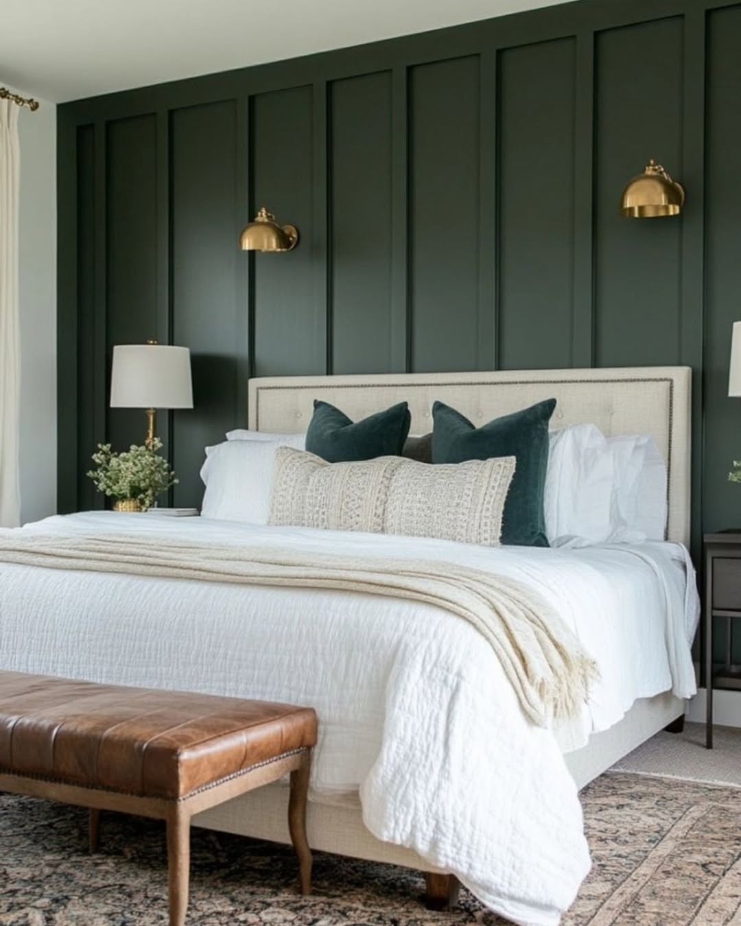 Brass Sconces Add Task Lighting to Paneled Walls