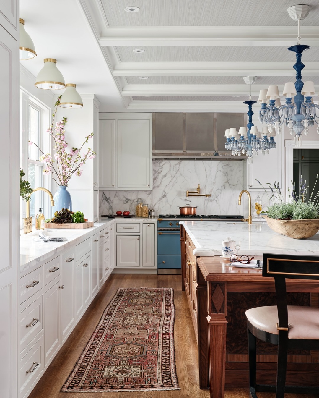 Blue Chandelier Adds a Dramatic Focal Point
