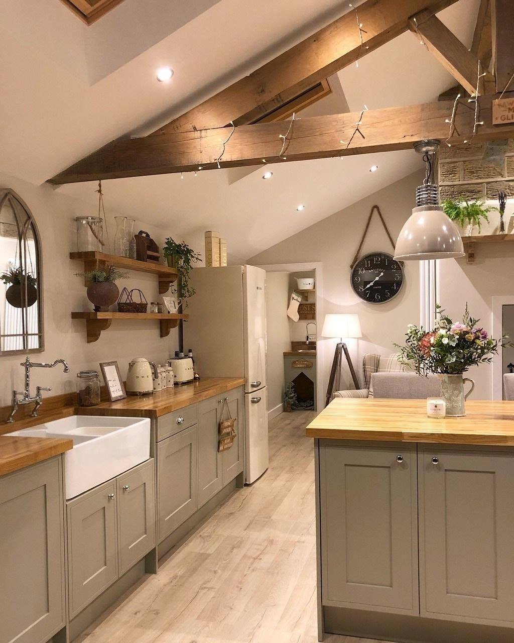 String Lights Add Whimsical Sparkle to Exposed Beams