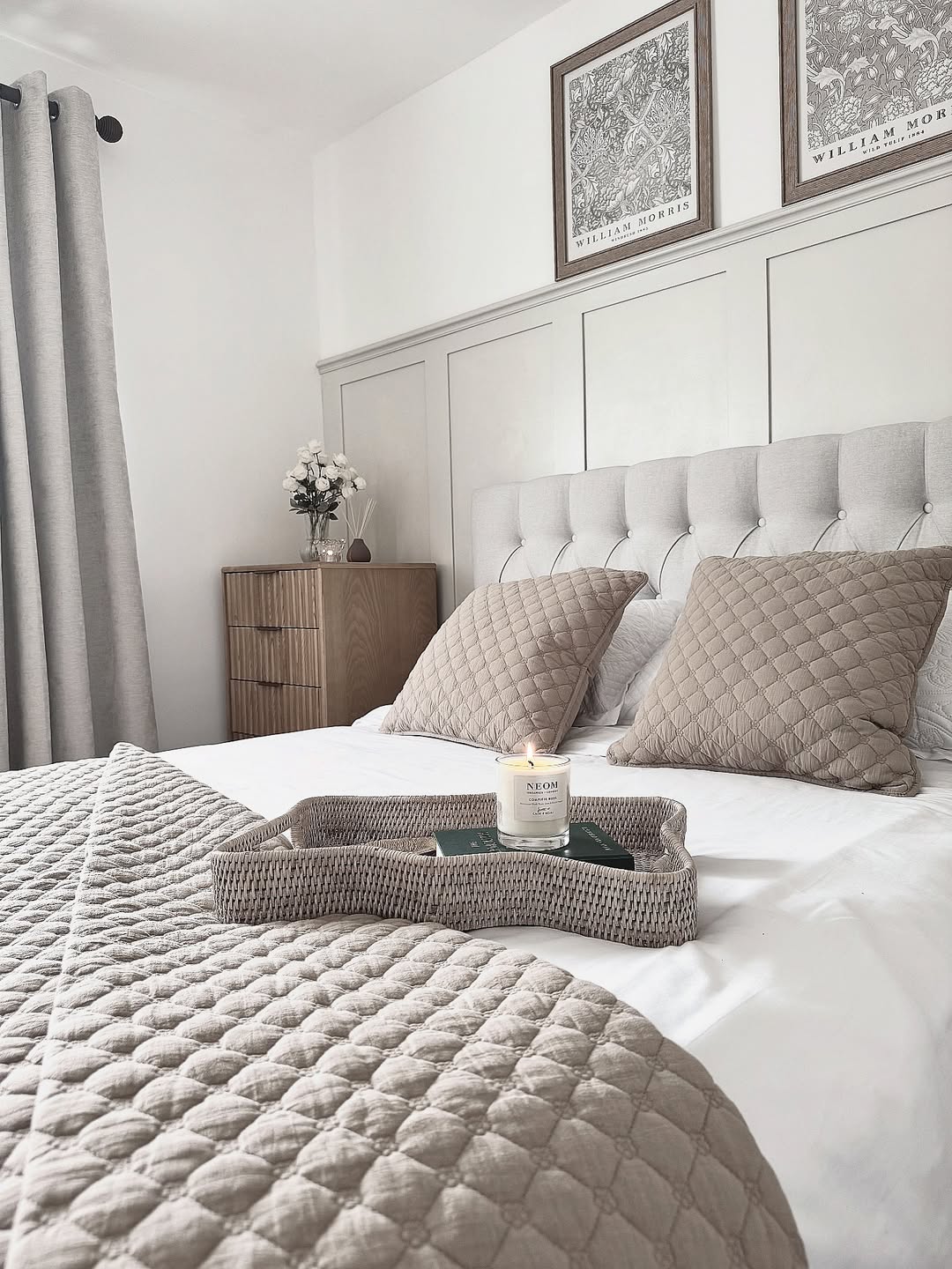 Woven Tray That Holds Reading Material and Candle