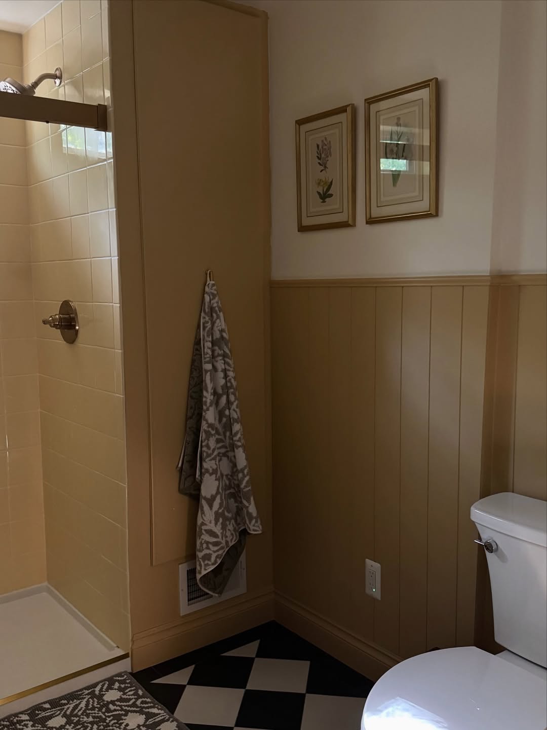 Framed Botanical Art Adds a Soft Touch Above Wainscoting