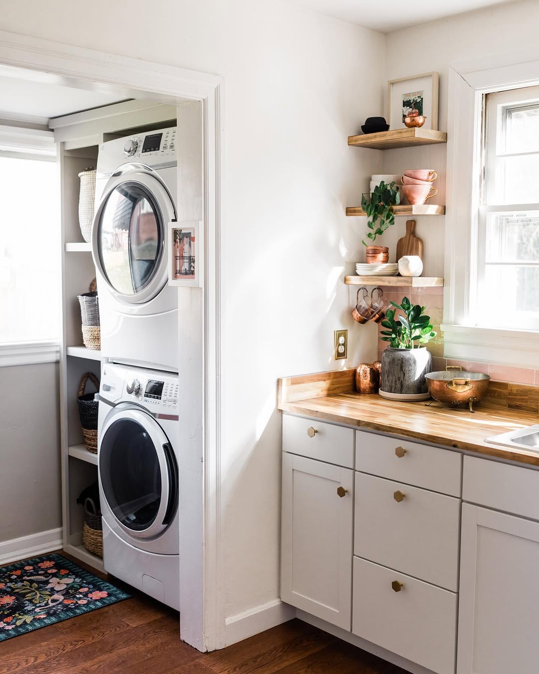 Utilize Corner Shelves for Displaying Kitchenware and Plants