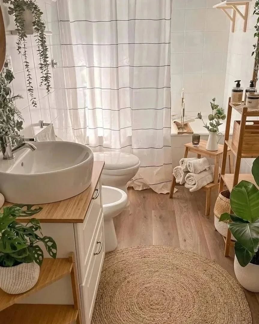 Wooden Step Stool for Layered Towel Storage