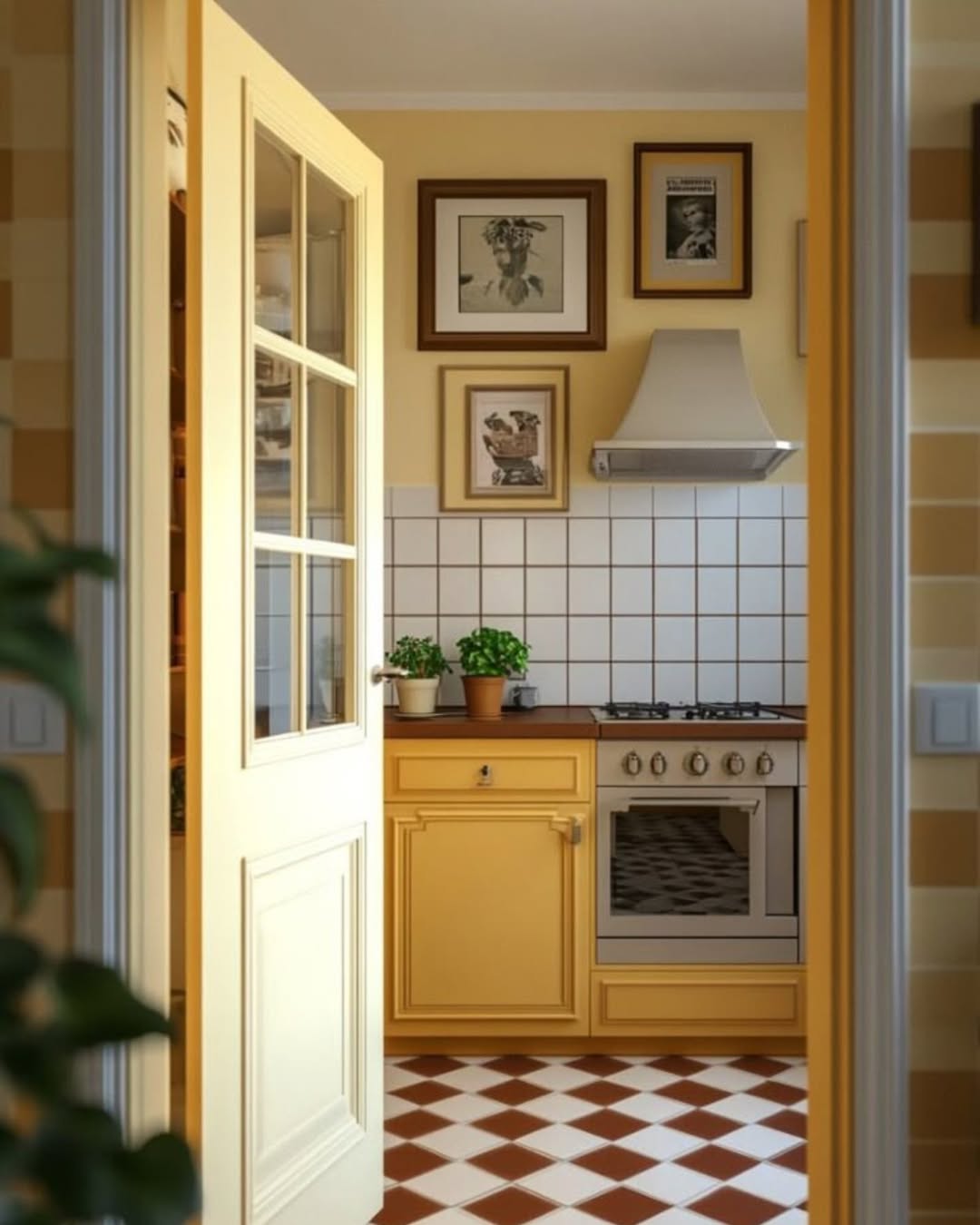 Framed Botanical Prints Add Vintage Charm Above the Stove