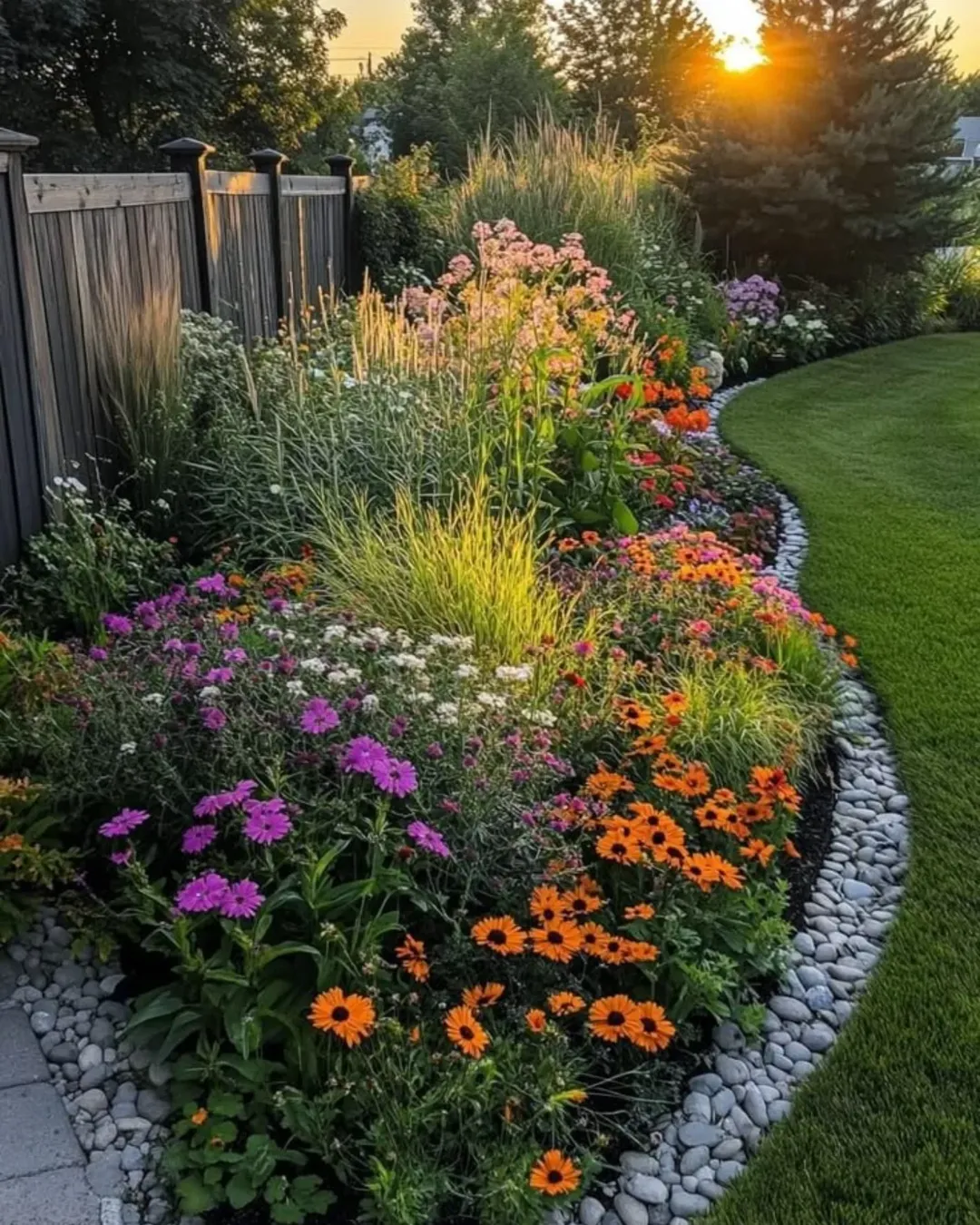 Rounded River Stones Create a Clean Border for Flower Beds