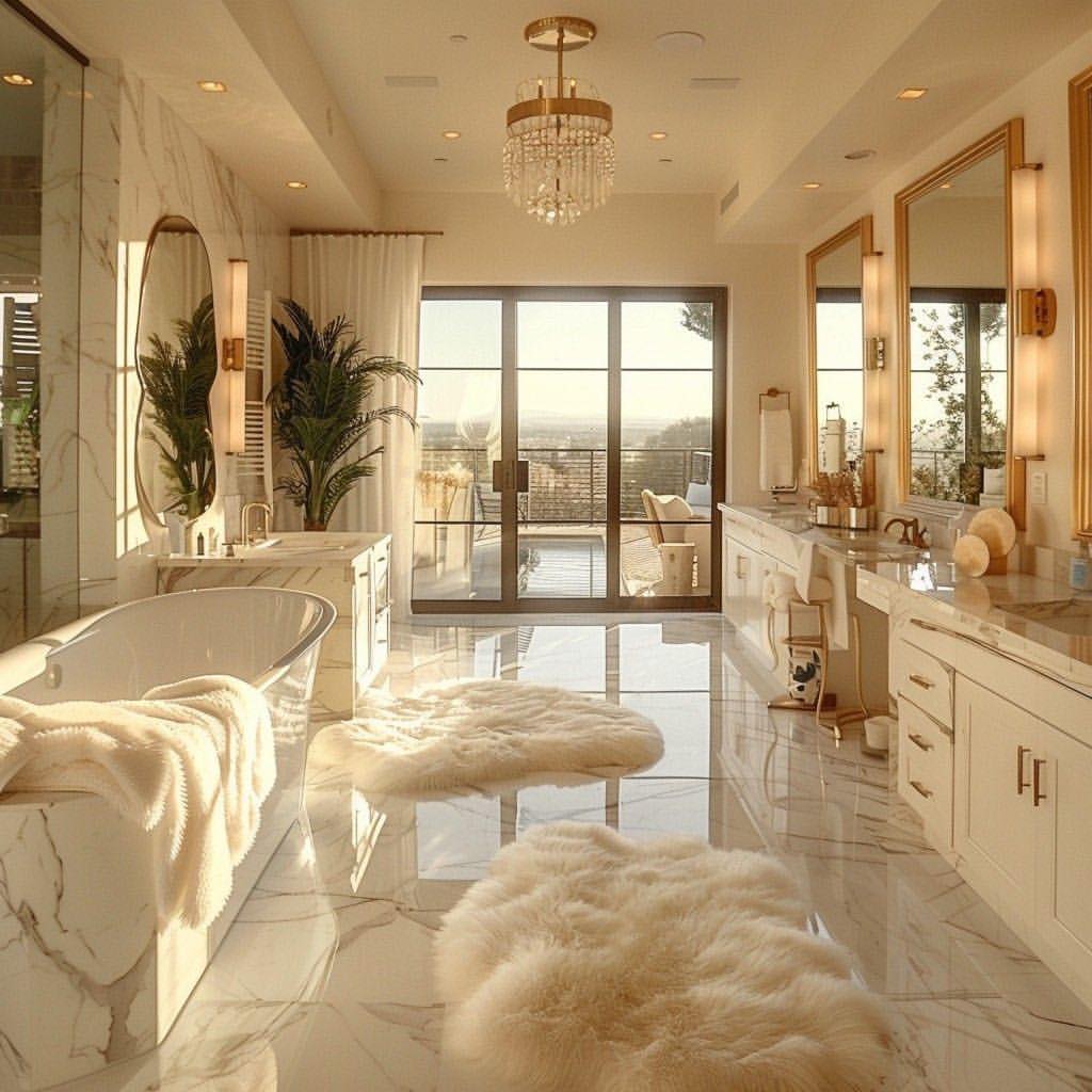 Layer Fluffy Sheepskin Rugs on Marble Floors