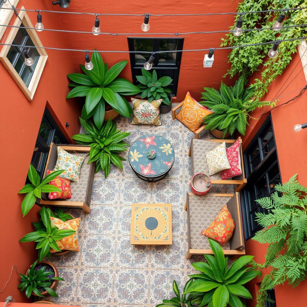 Layer Textiles on Ottomans and Side Tables for a Boho Vibe