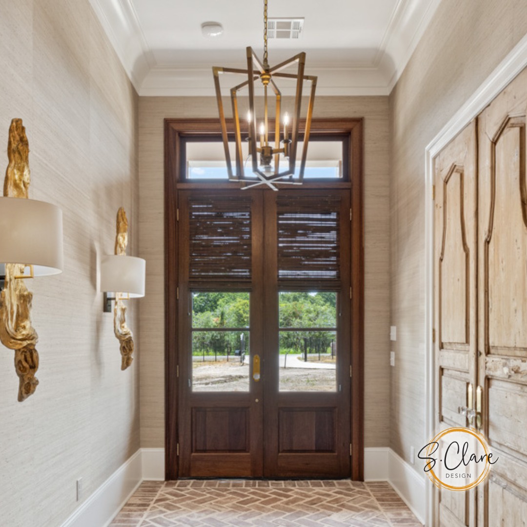 Wood Double Doors with Natural Bamboo Blinds