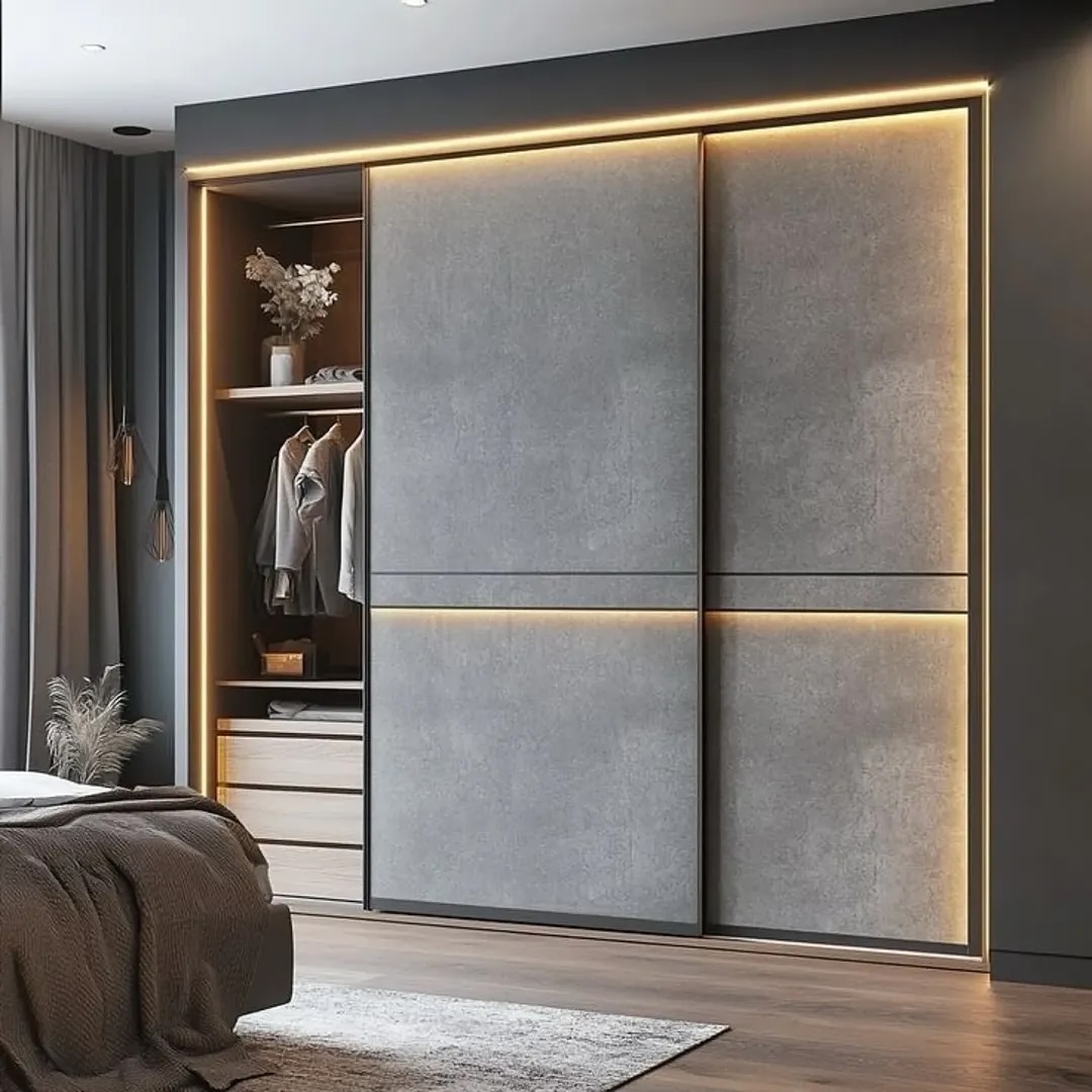 Concrete-Look Sliding Doors with Embedded Lighting