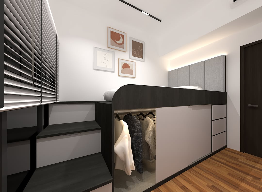 Open Closet and Drawers Underneath Loft Bed