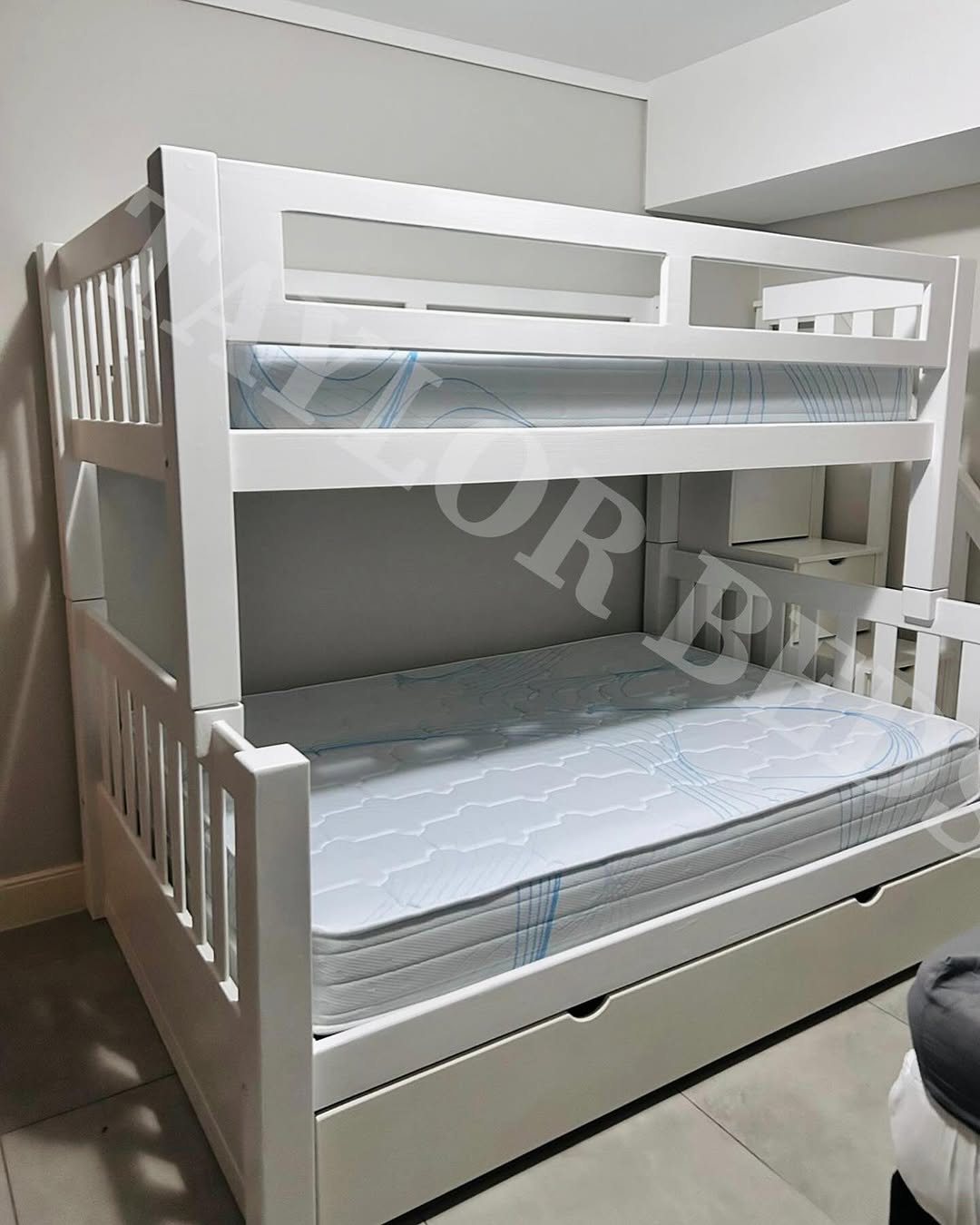 White Loft Bed With Two Hidden Roll-Out Drawers