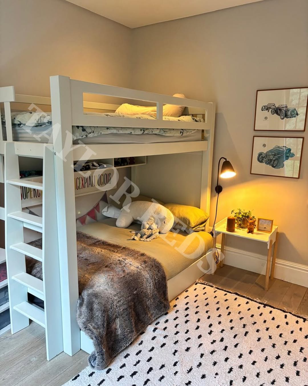 White Loft Bed With Open Shelf Storage