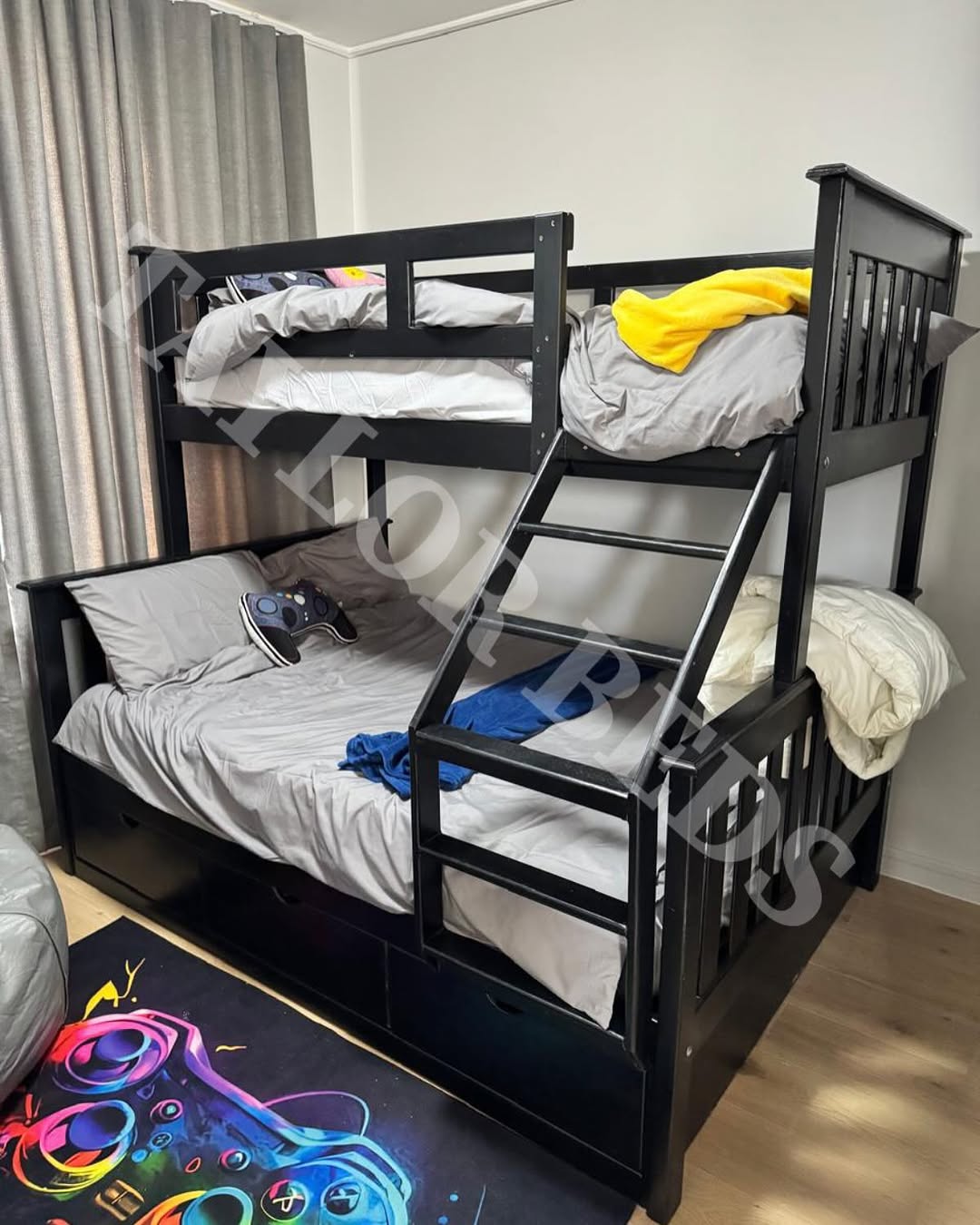 Black Loft Bed With Integrated Drawer Storage