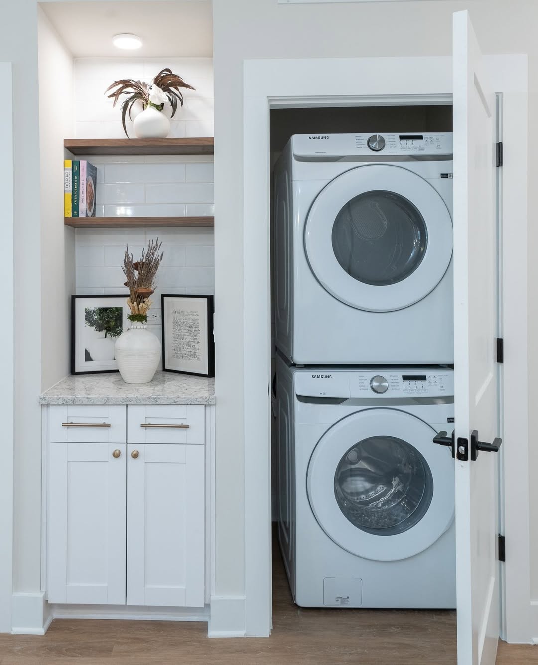Narrow Shelves Above Countertop Display Decor