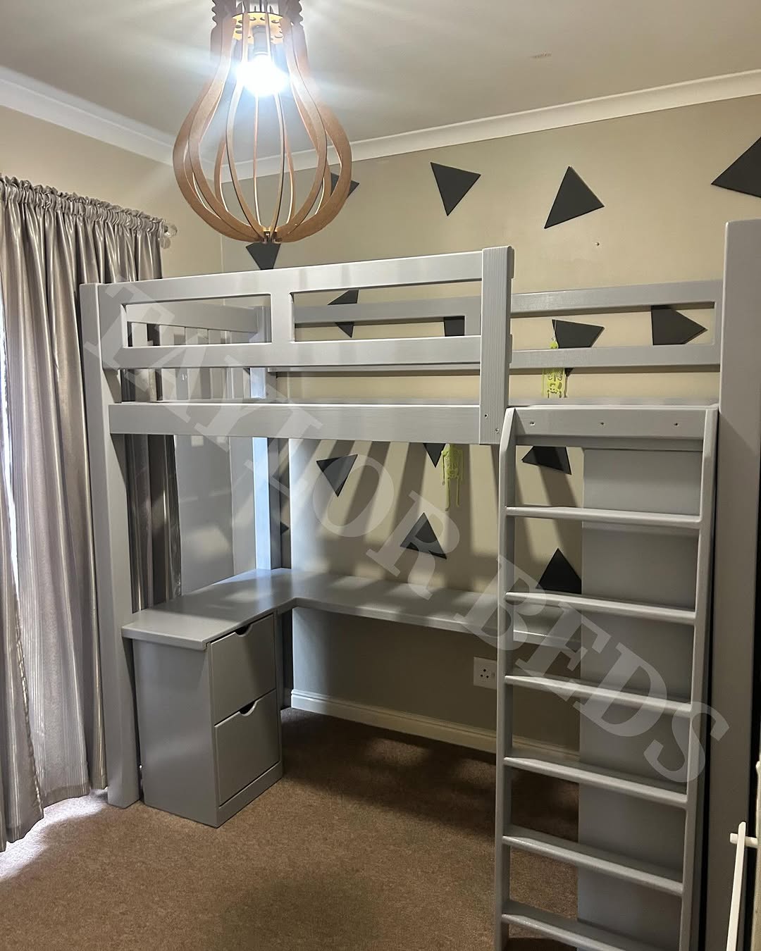 L-Shaped Desk Integrated With Loft Bed