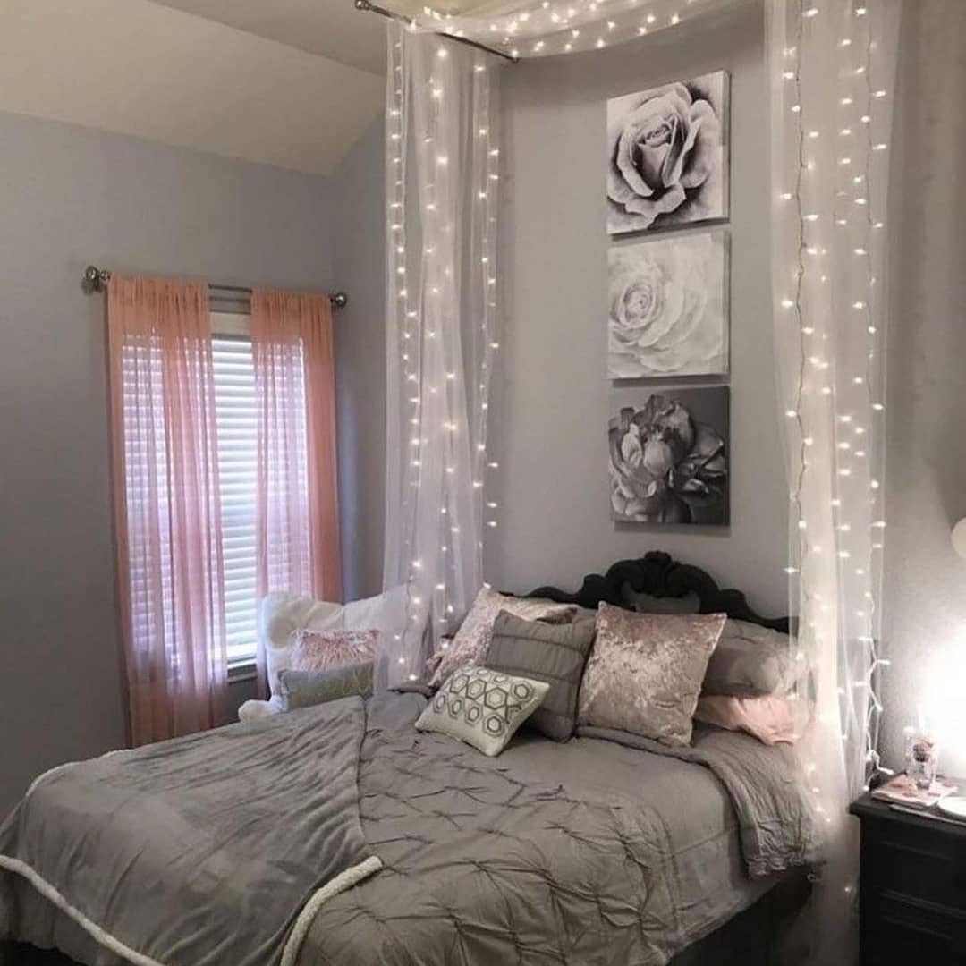 Sheer Drapes with Fairy Lights Create a Canopy