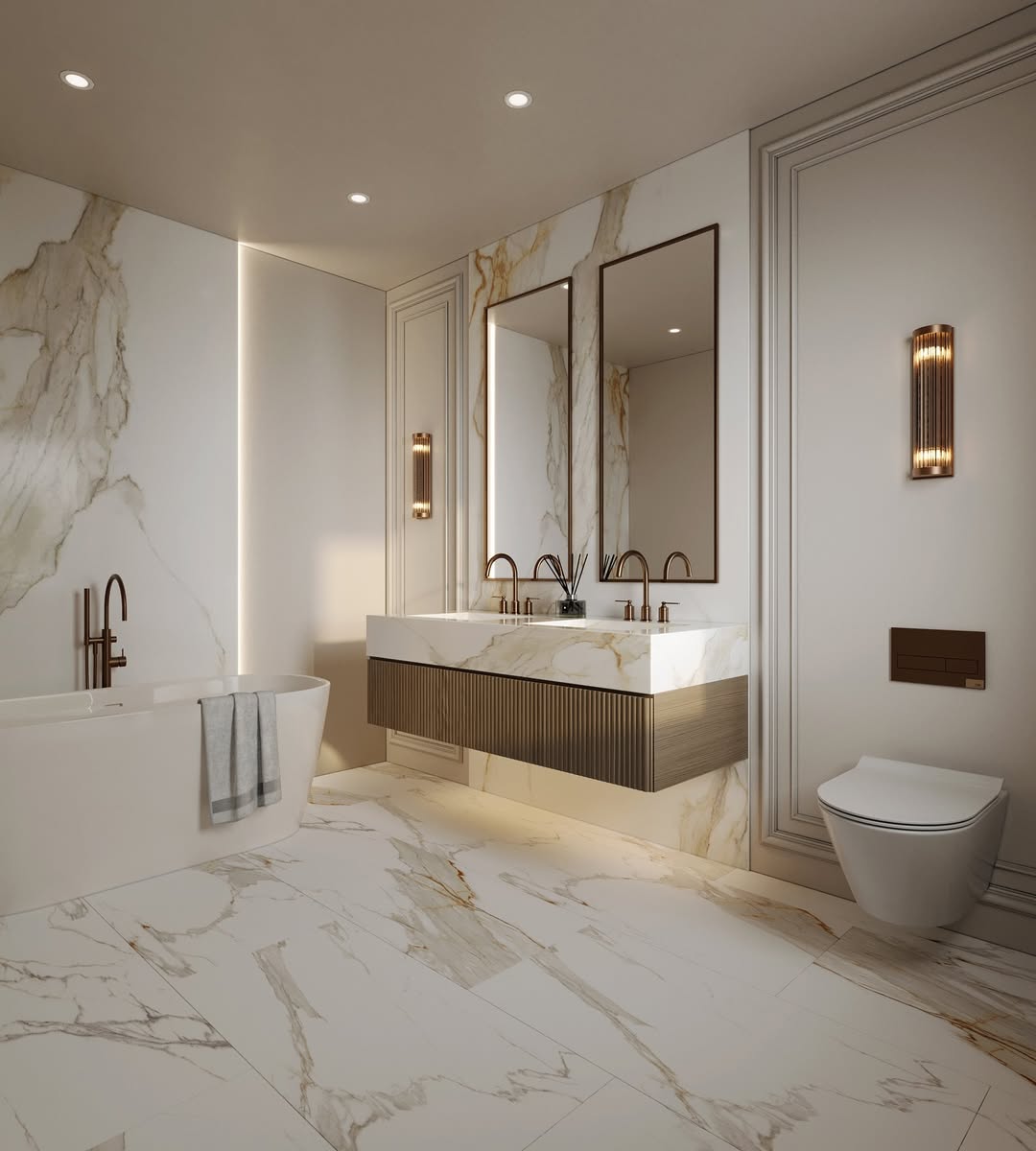 Choose a Floating Vanity with Fluted Wood Detail