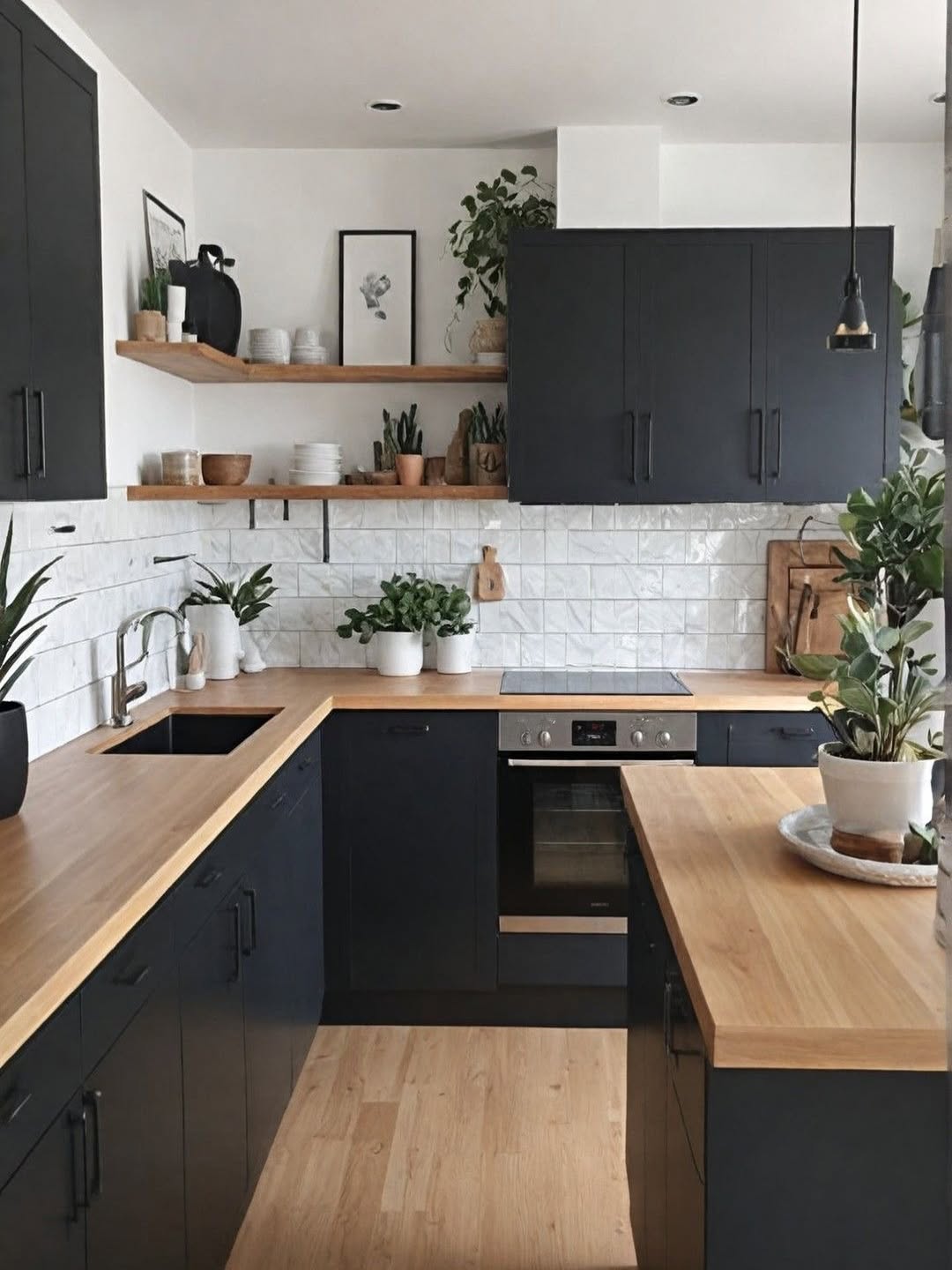 Open Shelving with Black Brackets for Kitchen Decor