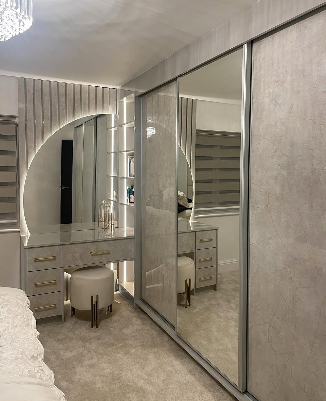 Wardrobe Doors with Stone Effect and Integrated Mirror