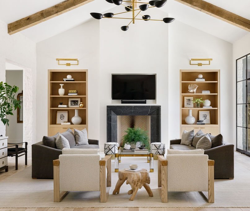 Balance Your Fireplace with Wood Bookshelves