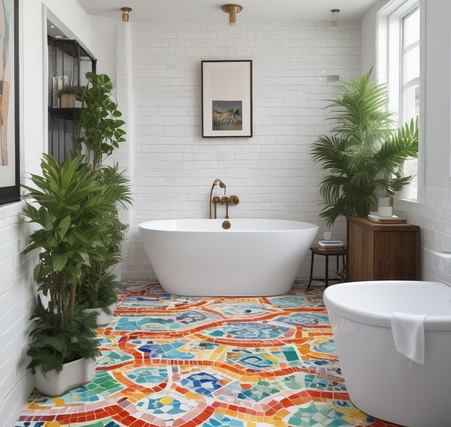Bold Mosaic Floor Tiles Create a Vibrant Mediterranean Vibe