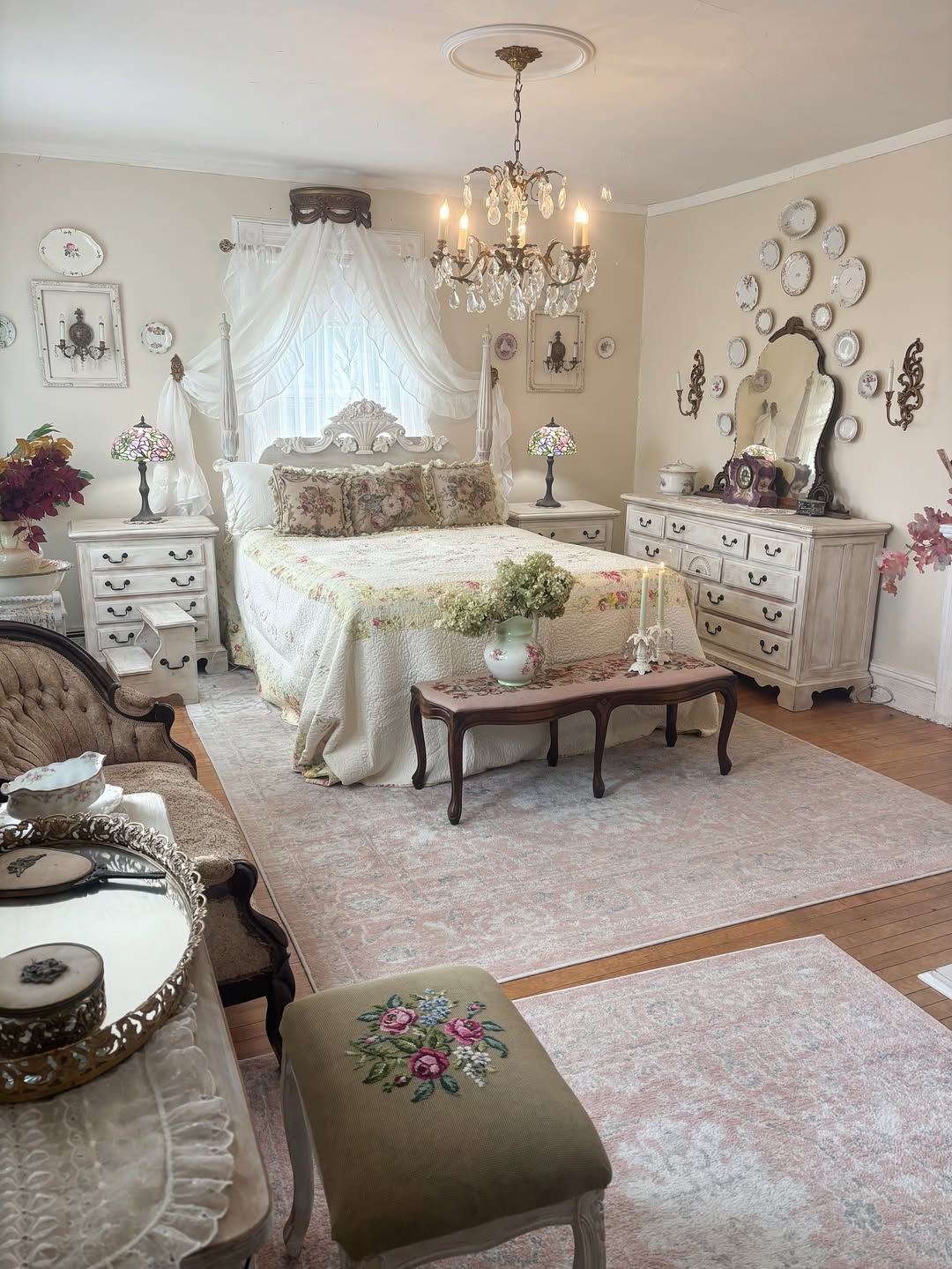Incorporate an Embroidered Stool for a Floral Accent
