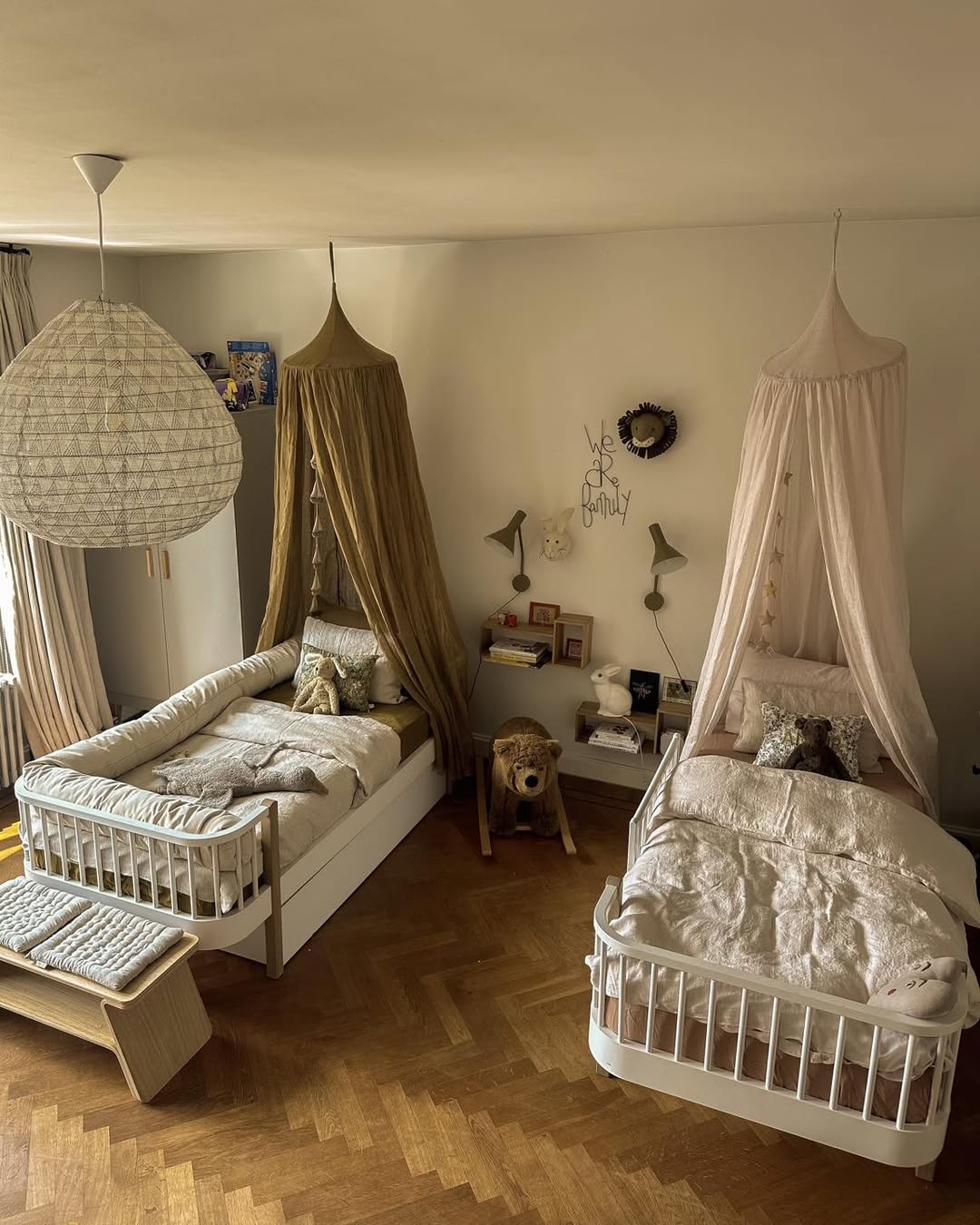 Canopy Drapes Create Cozy Nooks Above Twin Beds