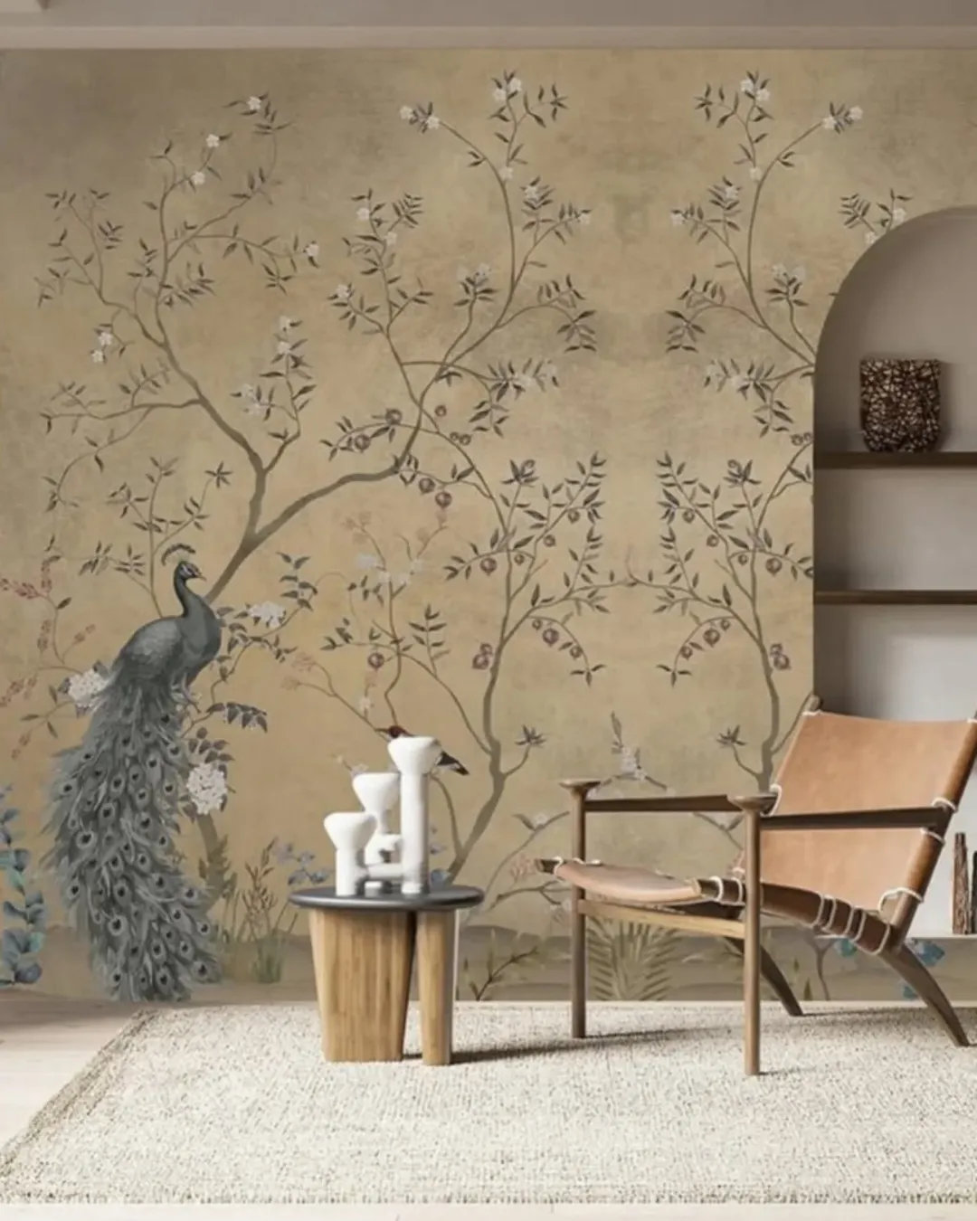 Exotic Peacock Tree Mural for a Focal Point