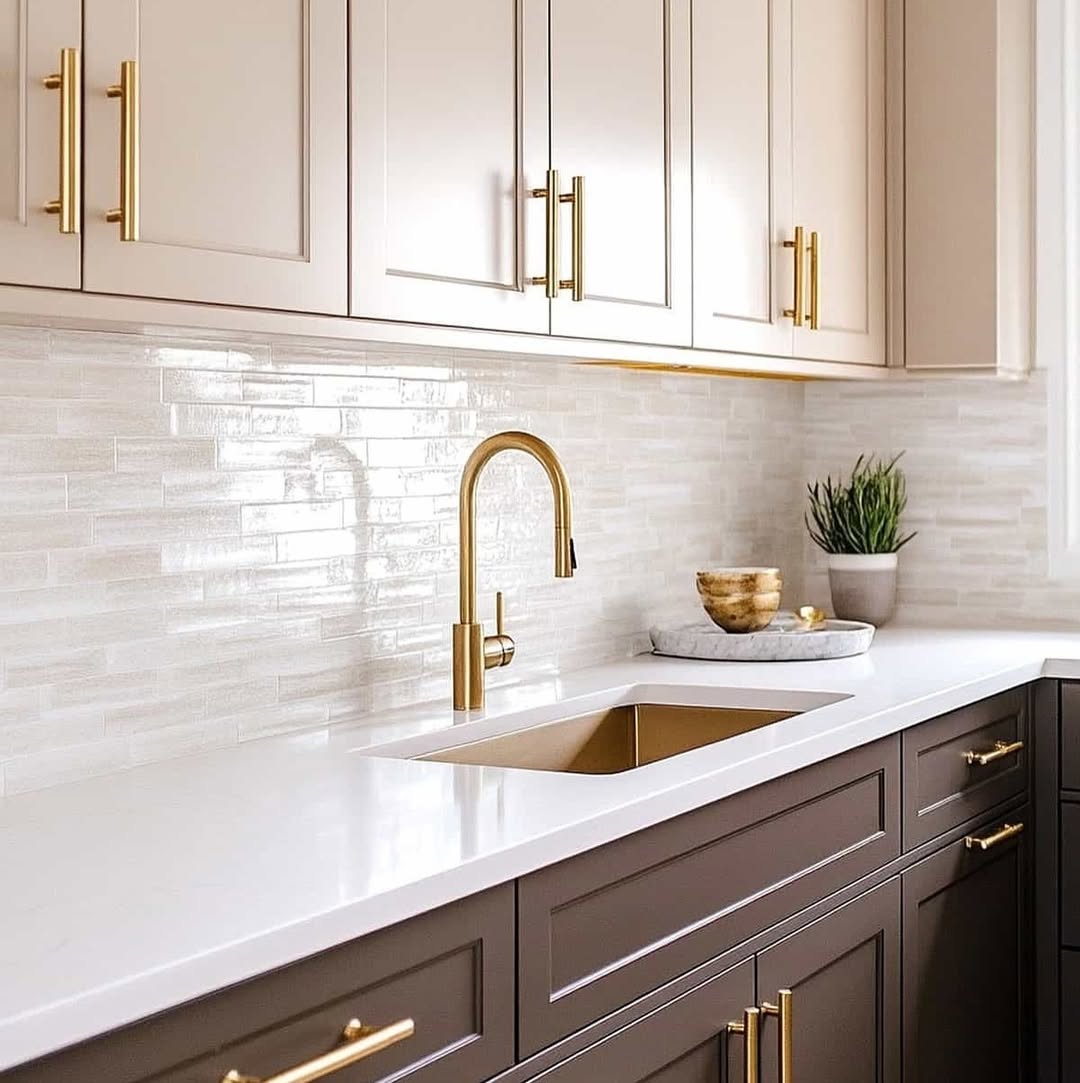 Introduce Warm Accents with a Gold Faucet and Sink