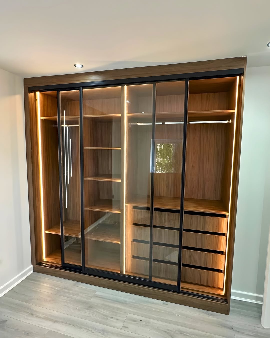 Glass Wardrobe Doors with Interior LED Lighting