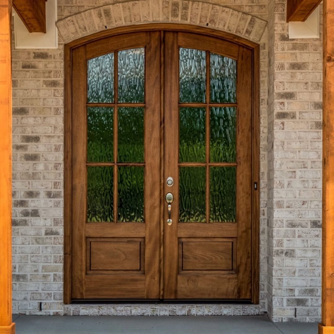 Warm Wood Doors with Textured Glass Panes