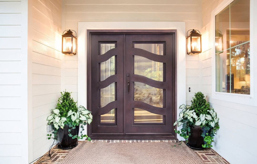 Dark Bronze Doors with Wavy Glass Panes